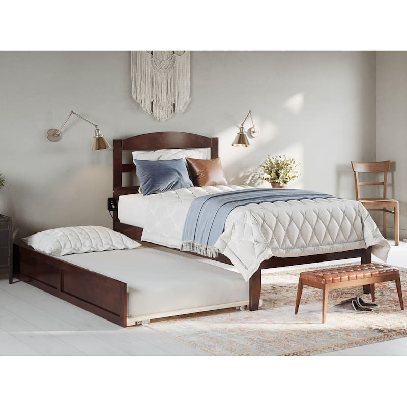 Warren Solid Wood Platform Bed with Twin XL Trundle - Walnut - Twin XL