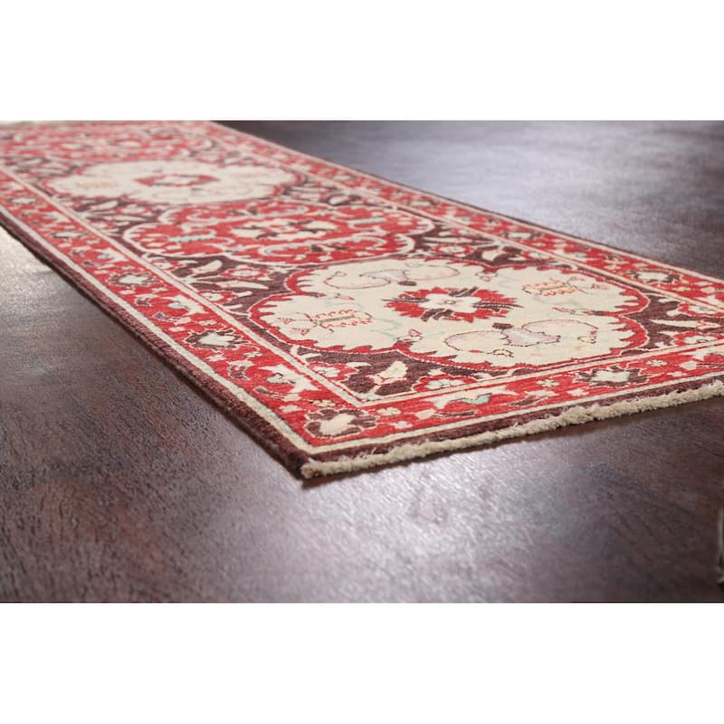 Hand Knotted Oriental 100% Wool Carpet Traditional Floral Brown Kazak Runner Rug - 8' 0'' X 2' 7''