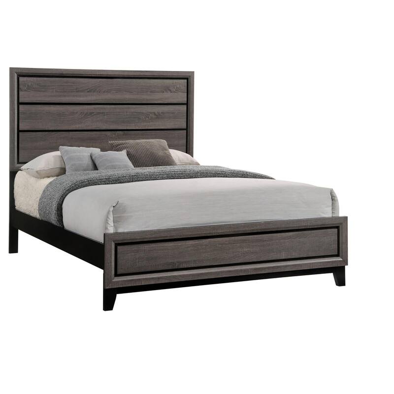 Rustic Grey Oak Queen Panel Bed with Modern Design and Durable Frame