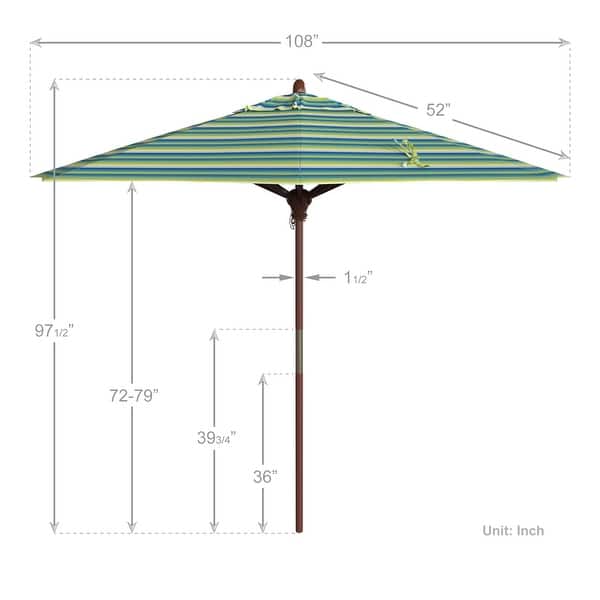 dimension image slide 18 of 21, California Umbrella 9ft Marenti Wooden Sunbrella Patio Umbrella with Sunbrella Fabric, Base Not Included