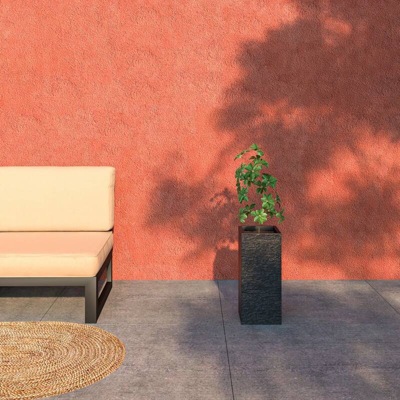 Basalt Modern Tall Square MGO Fiberstone Planter with Drainage, Weather-Resistant Indoor & Outdoor Patio Pot