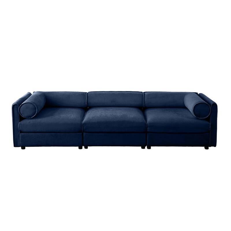 Modern 3 Deep Seat Modular Sofa with Storage, Cylindrical Backrest & Armrests