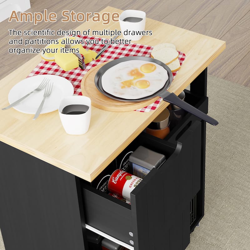 Futzca Kitchen Island Cart with 3 Open Shelves and 3 Drawers