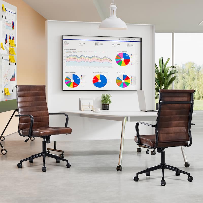 Ergonomic Office Chair Full-Grain Leather with Lumbar Support