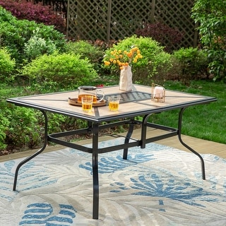 ceramic patio table with umbrella hole 37" Bistro Steel Slat ceramic top that is resistant to scratching and easy to clean Ceramic Tile Top Hampton Bay