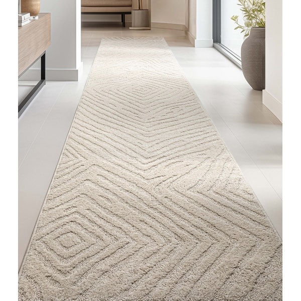 slide 2 of 6, Custom Size Runner Harlow Relajo Modern Solid Striped Soft Stair Rug 2' 1" x 2' 3" - Ivory - Rectangle