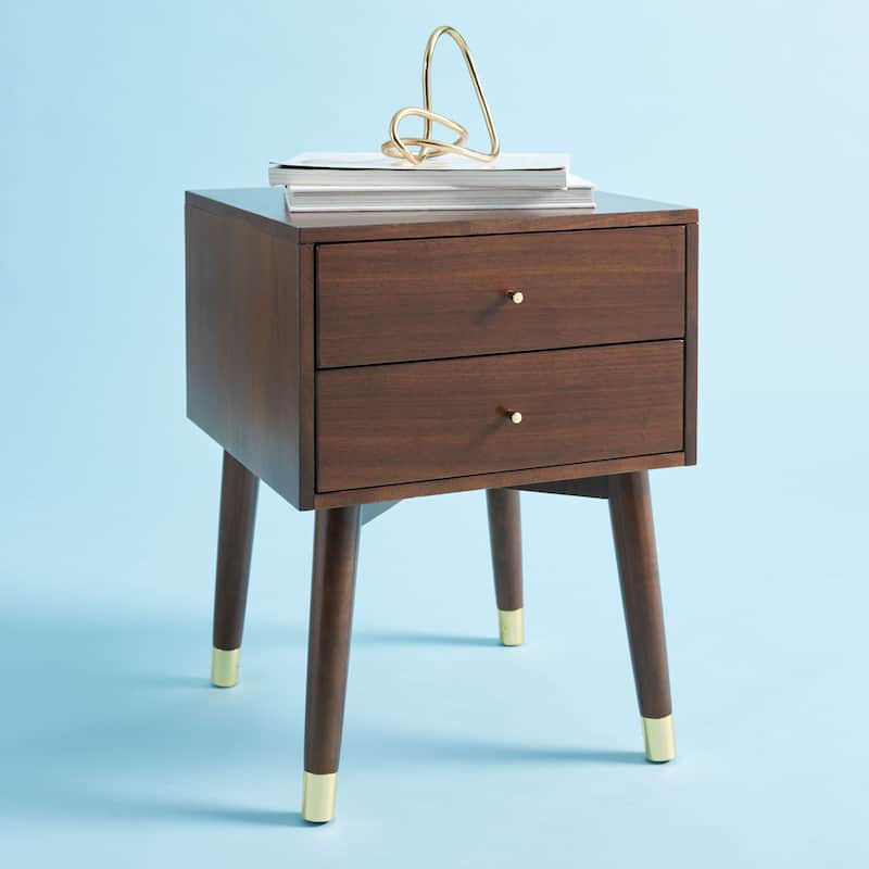 SAFAVIEH Dobrita Mid-Century Modern 2-Drawer Nightstand - Walnut/Gold