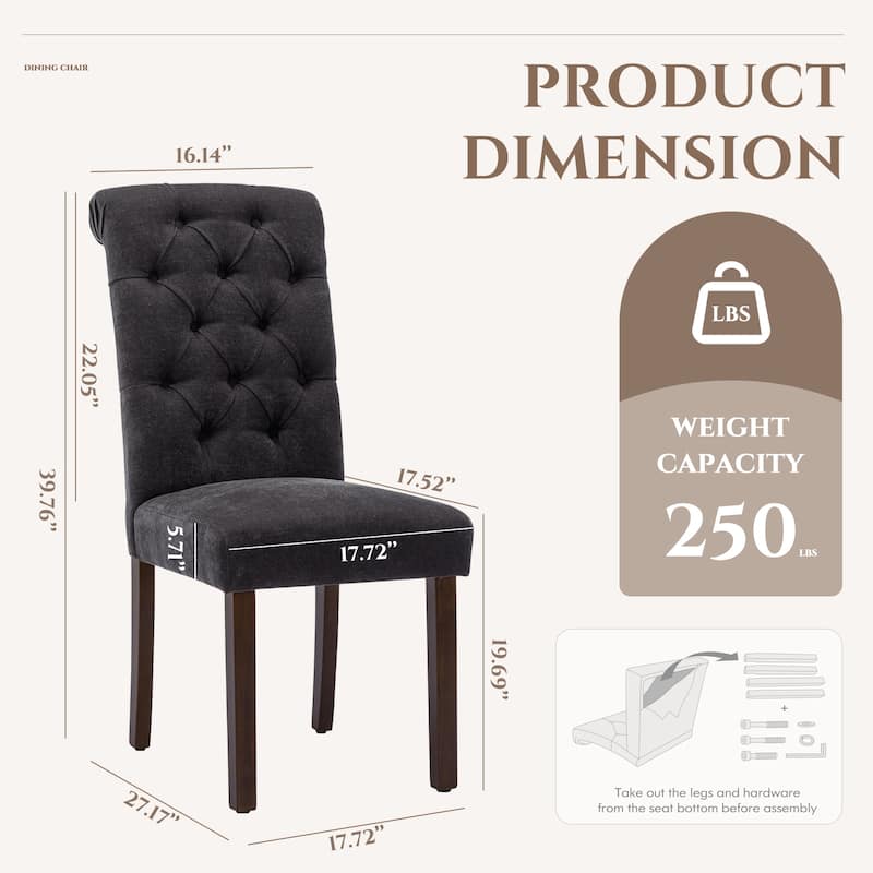 Tufted Parsons Dining Chairs - Velvet-Like Upholstery & Padded Seats for Kitchen & Dining Room