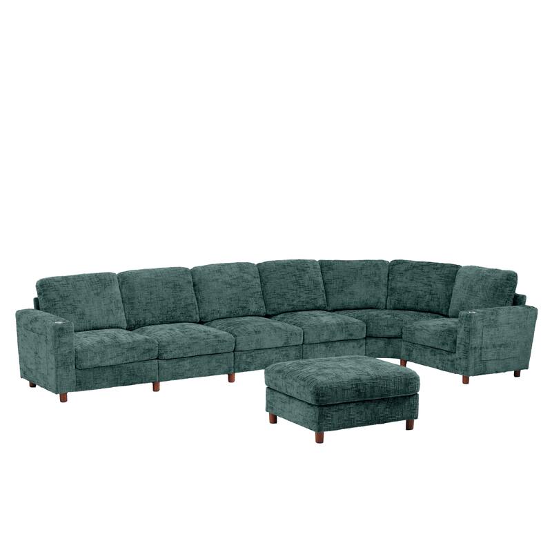 GDFStudio - Modular Chenille L-Shaped 159" 6-Seater Sectional Sofa with Storage & Cup Holders