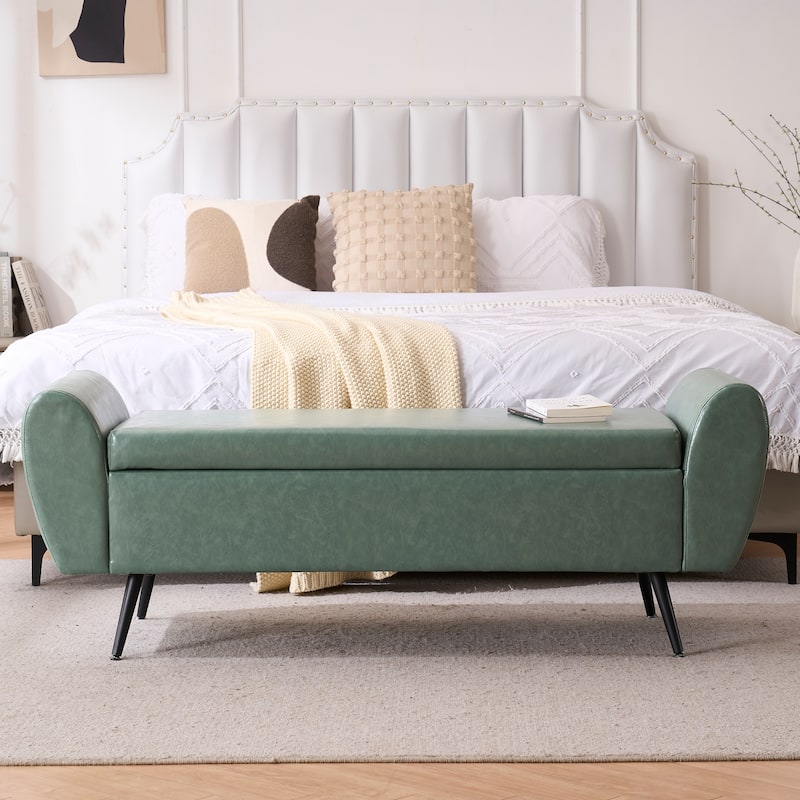 Upholstered 56"W Flip Top Storage Bench with arms