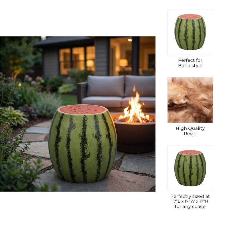 Resin Textured Watermelon Garden Stool - Green, 17"