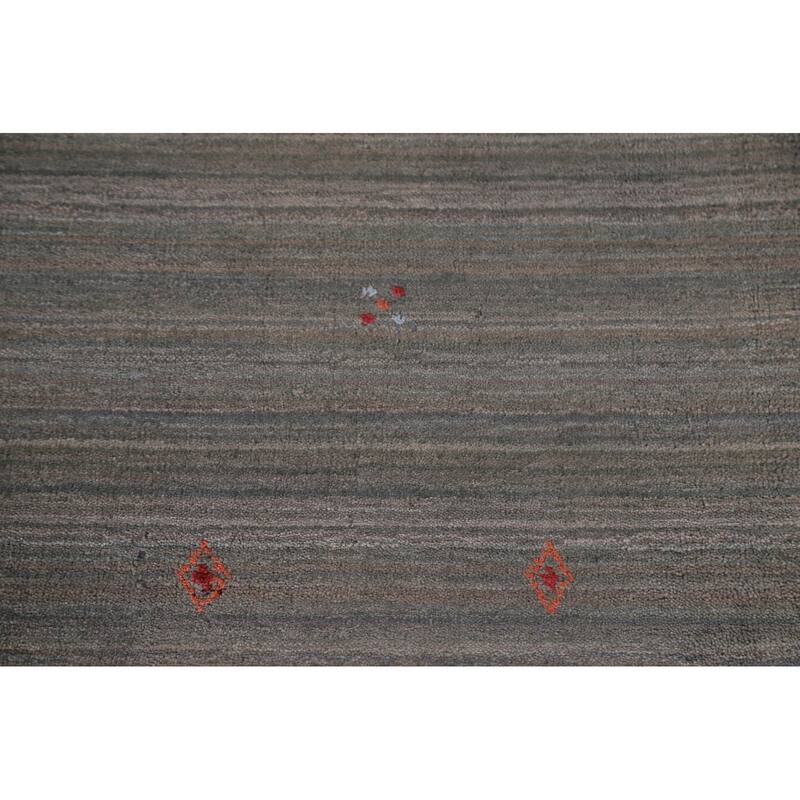 Striped Green Gabbeh Area Rug Hand-Knotted Wool Carpet - 8'10"x 11'8"
