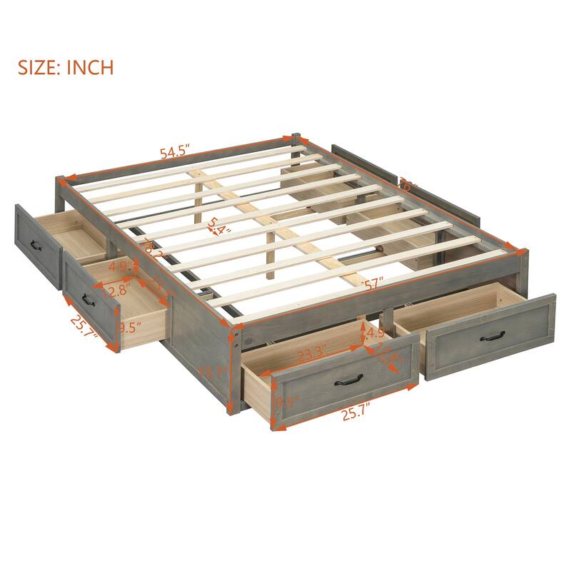Full Size MDF Platform Bed with 6 Storage Drawers and 350lb Weight Capacity