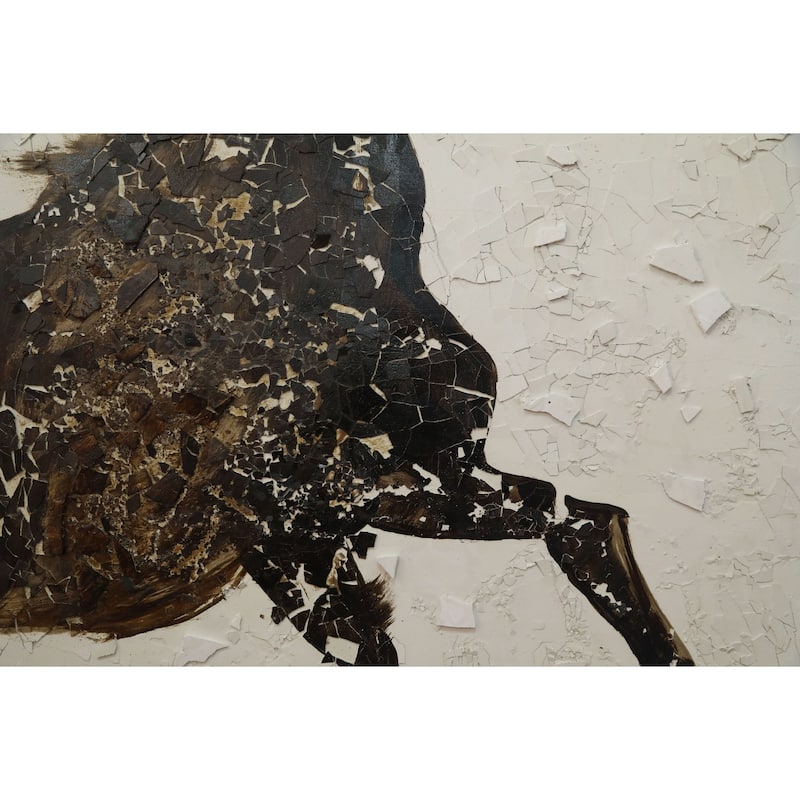 Hand Painted Galloping Horse Neutral Tones Textured Canvas Wall Art