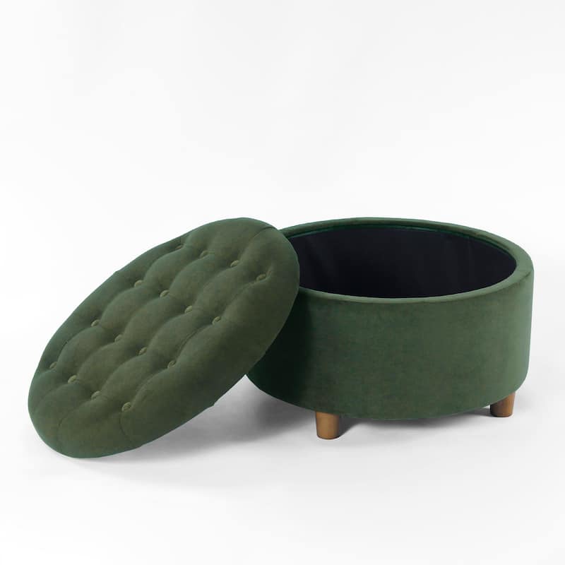 HomePop Button Tufted Round Storage Ottoman