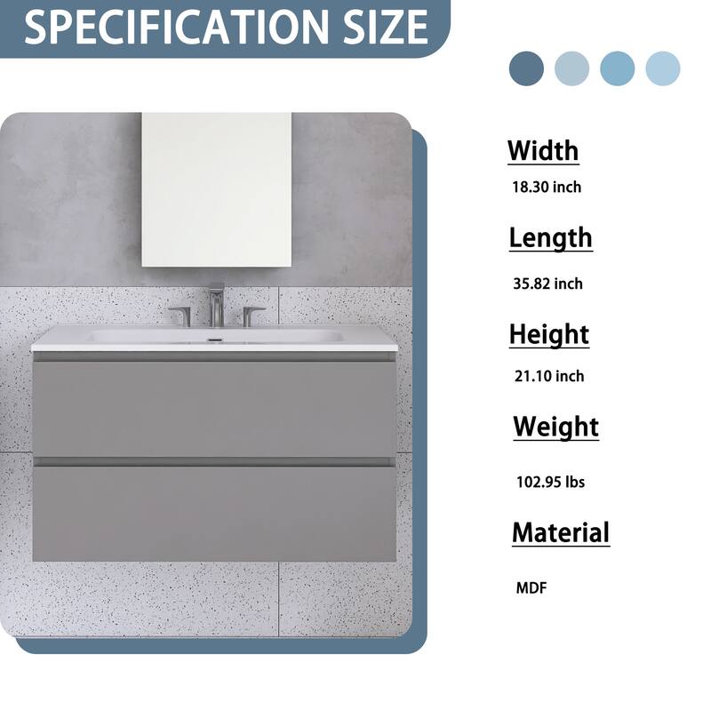 Floating Integrated Bathroom Vanity with Ceramic Sink, Three Faucet Holes