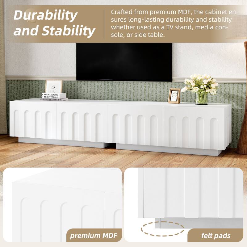 2-Piece Modular Cabinet Set with Arched Drawer Fronts, Coffee Table with 4 Drawers, TV Stand with Ample Storage White
