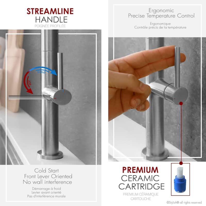 Single Handle Pull-Down Sprayer Kitchen Faucet K-141 - Height: 17.25" Spout H: 9" Spout R: 9"