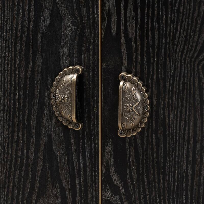 Modern Two-Tone Walnut and Black Wood Storage Cabinet - Stylish Organizer with Metal Legs and Door Handles