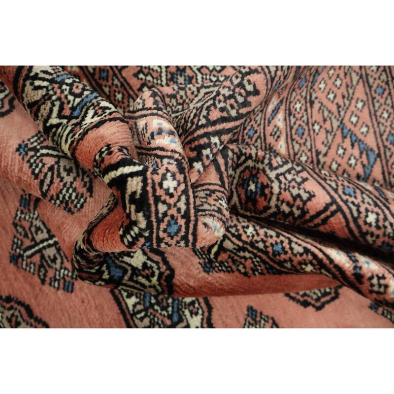 Hand Knotted Oriental 100% Wool Carpet Traditional Tribal Pink Bokhara Area Rug - 11' 2'' X 8' 4''