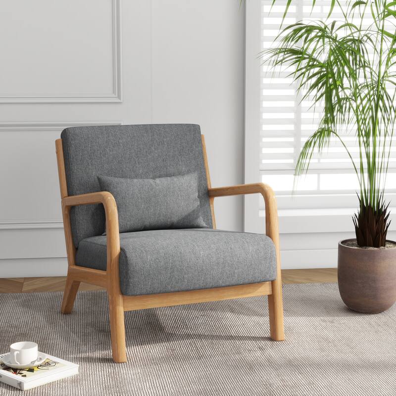 Mid Century Solid Wood Upholstered Accent Chair