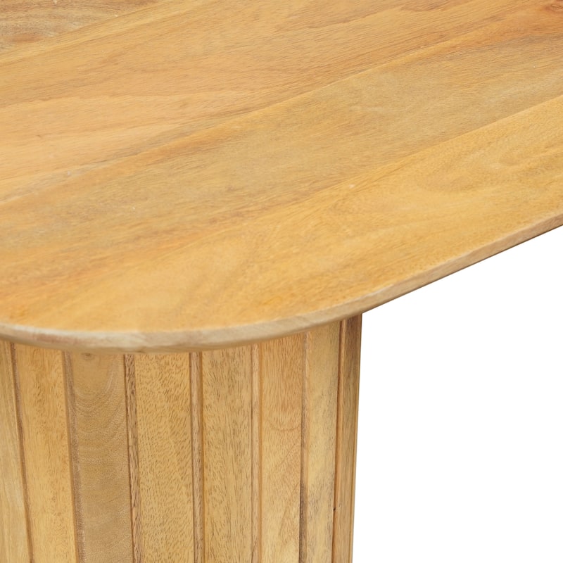 Cleo 54 Inch Sofa Console Table, Rounded Corners, Ribbed Pillar Legs, Golden Oak Brown Mango Wood