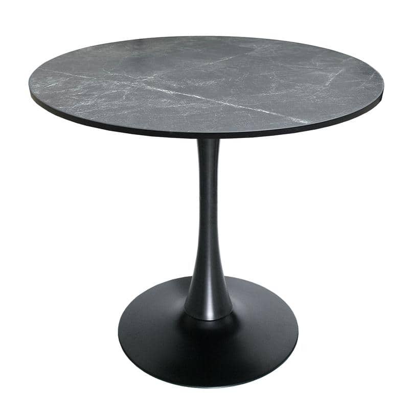 Bristol Mid-Century Modern Round Dining Table for 4 with MDF Top and Sleek Black Iron Base for Kitchen & Dining Room - Black