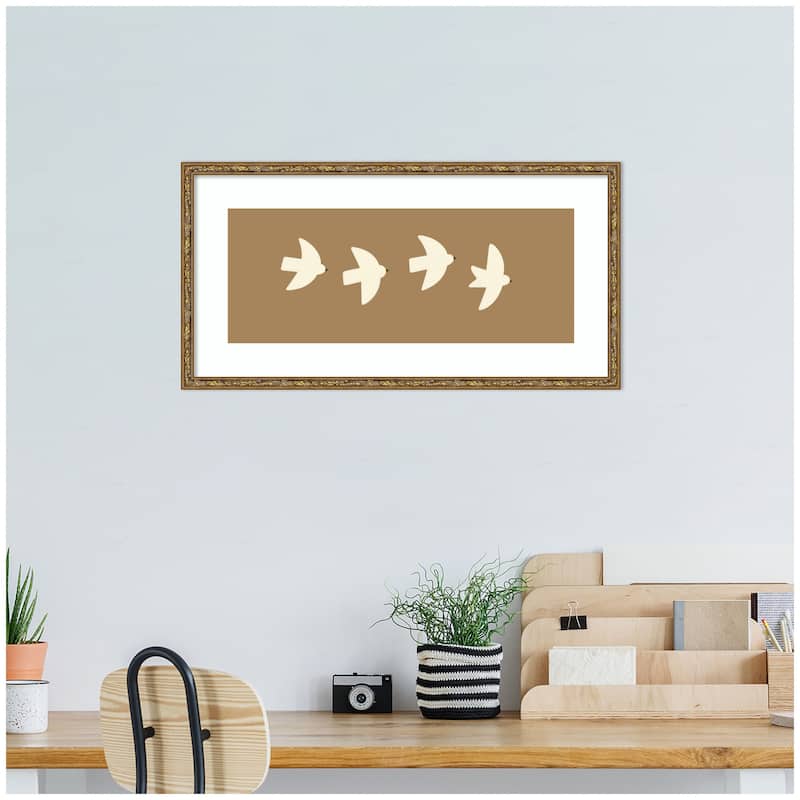 Kate and Laurel Minimalist Birds Panel 2 Brown by Laura Moss Framed Wall Art Print