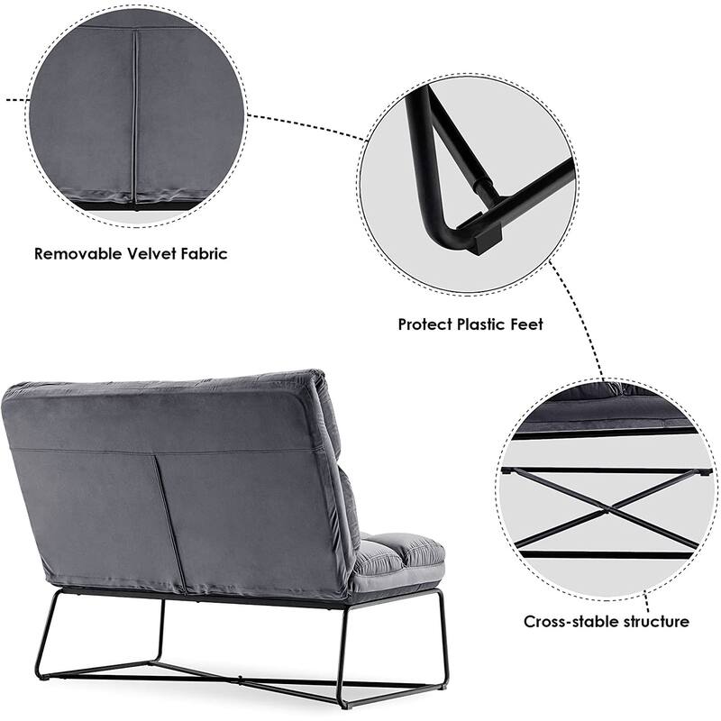 Mcombo Loveseat Sofa Couch, Mid-Century Velvet Armless Settee, 2-Seater Upholstered Bench for Living Room Bedroom 4018