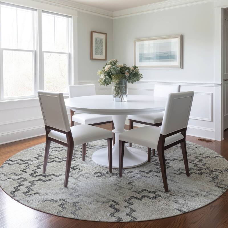 Premium Washable Super Soft Modern Trellis Mayfield Rug - Taupe - 8' x 8' - Round