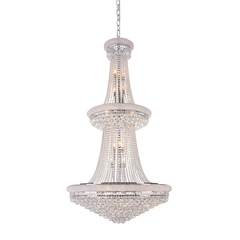 32-Light Chrome Chandelier With Clear Crystal Accents