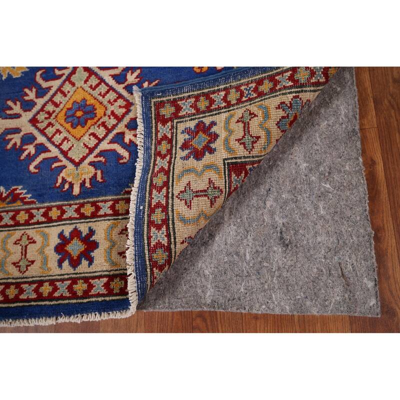 Blue Geometric Kazak Accent Rug Hand-Knotted Oriental Wool Carpet - 3'5" x 4'11"