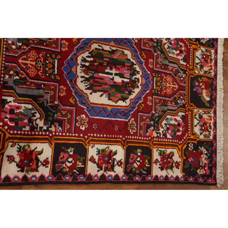 Hand Knotted Oriental 100% Wool Carpet Traditional Medallion Red Bakhtiari Area Rug - 4' 7'' X 3' 5''