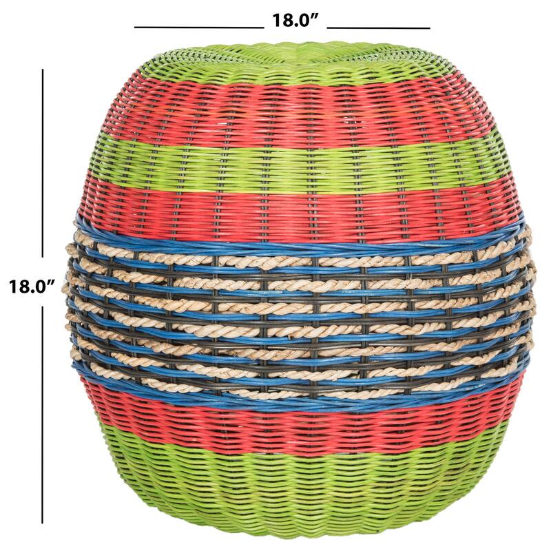SAFAVIEH Kiriko Multi Wicker Rattan Barrel Stool - 18" x 18" x 18" - 18Wx18Dx18H