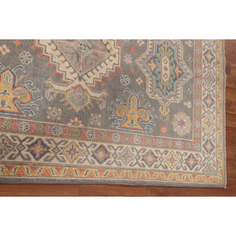 Gray Kazak Oriental Area Rug Hand-Knotted Traditional Wool Carpet - 4'1" x 6'0"