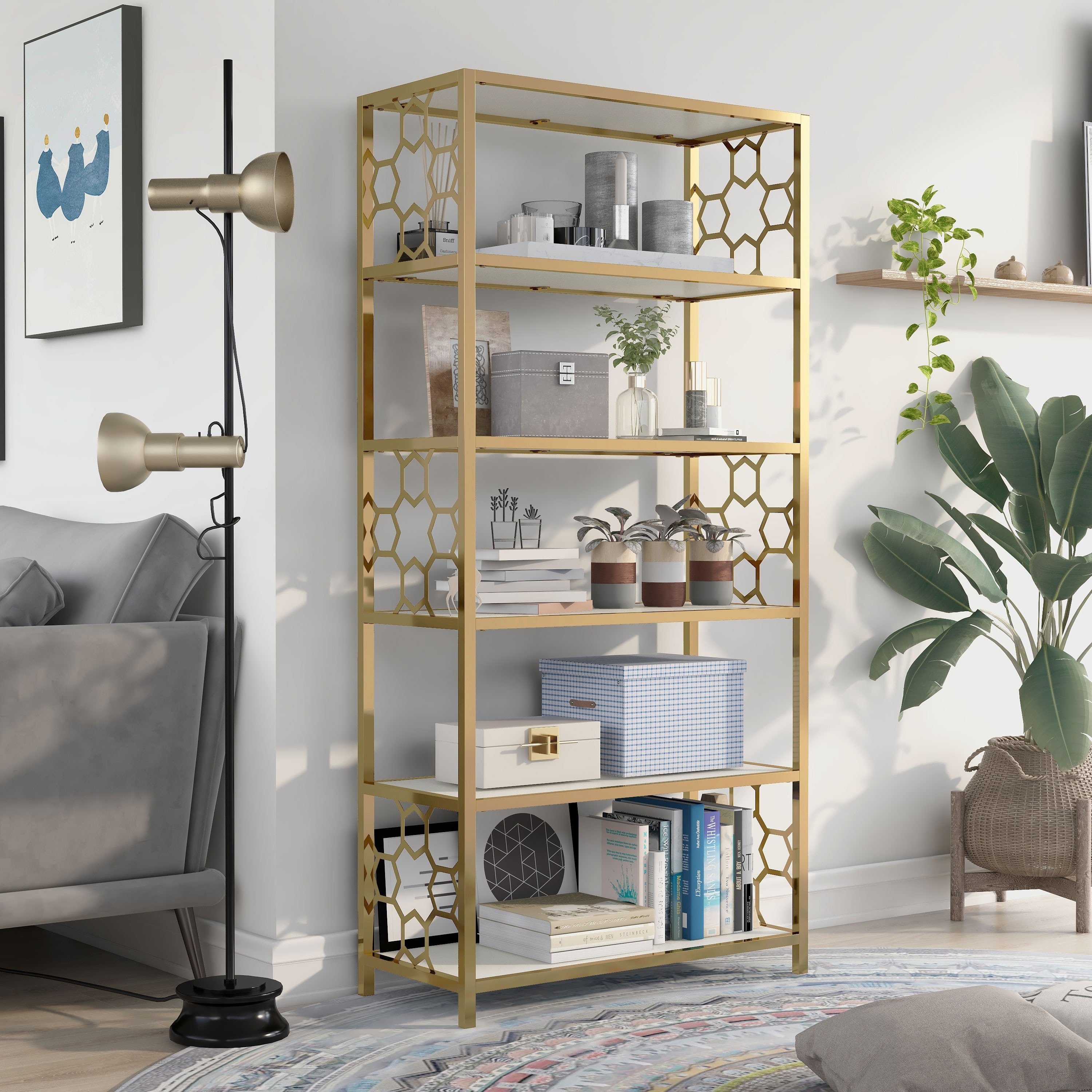 Furniture of America Gallatea Contemporary Gold 5-shelf Bookcase - On Sale  - Overstock - 32563529