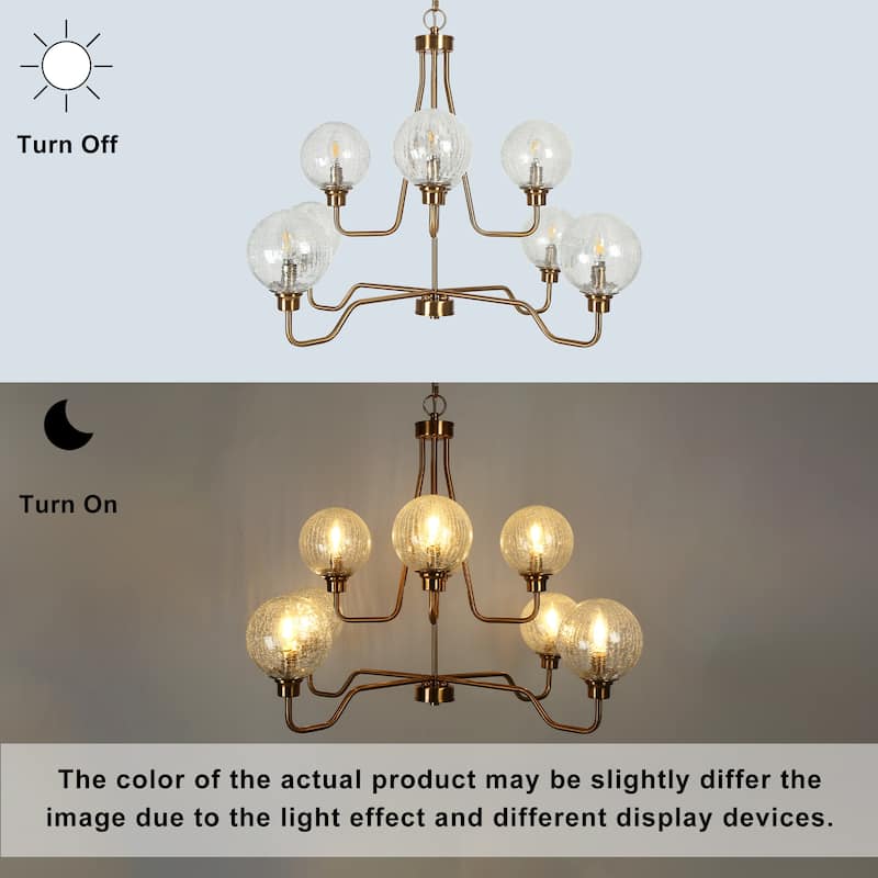 Modern Glam Gold 8-Light 2-Tier Chandelier 37.4 IN. Large Glass Lights - D 37.4" x H 25.1"