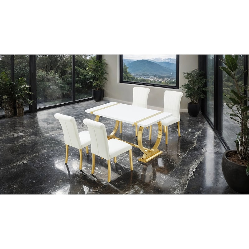 White Finish Modern Upholstered Side Chairs Set