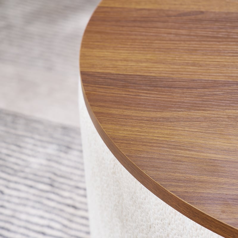 Anmytek 2-Piece Multi-Functional Chenille Storage Ottoman Set - Drum Shaped Small Stool with Sturdy MDF Desktop Accent Furniture