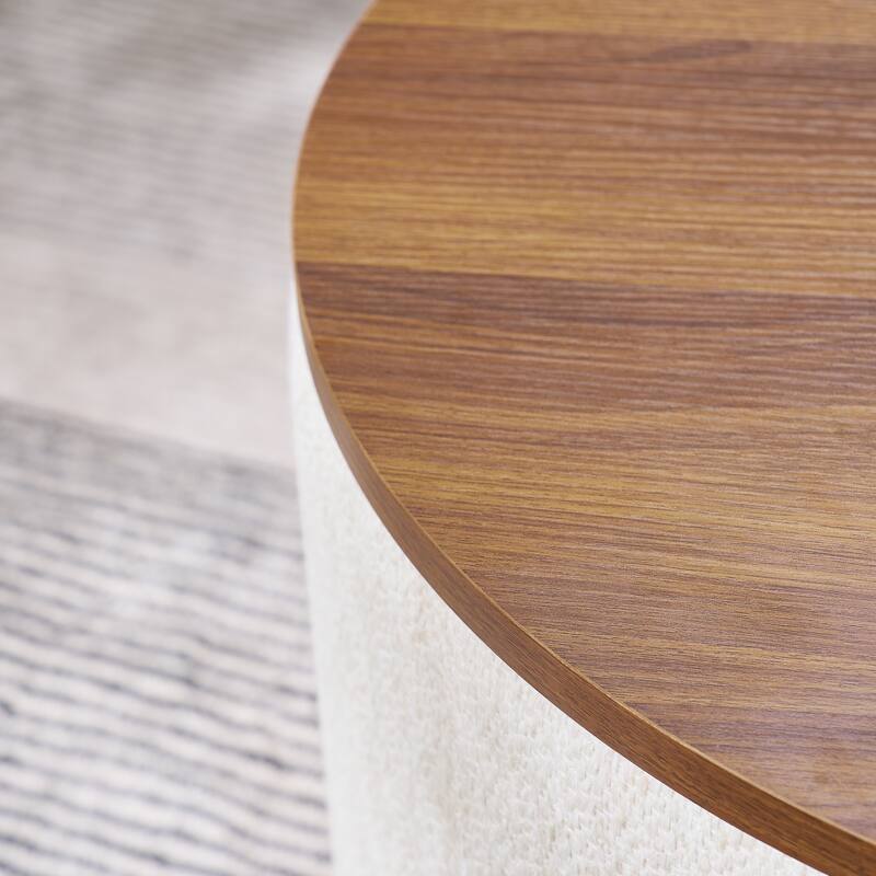 Roomfitters 2-Piece Round Chenille Storage Ottoman Set with Drum-Shaped Stool and MDF Top, Hidden Compartment