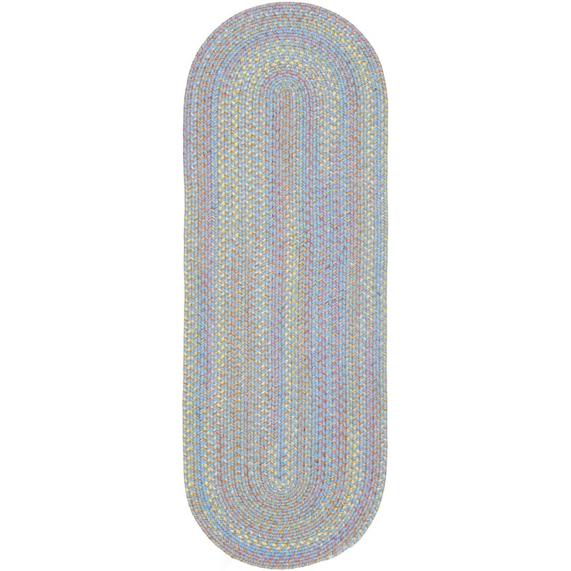 Rhody Rug Playful Indoor/Outdoor Braided Area Rug - 2' x 8' Runner - Aqua Blue