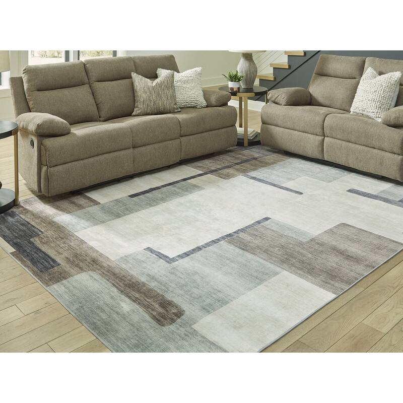 Signature Design by Ashley Larkport Beige/Brown Washable Area Rug - 96" W x 120" D x 0.2" H
