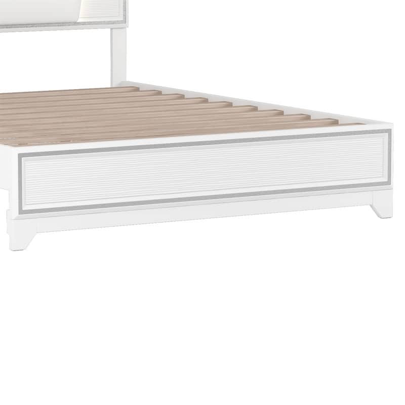 Queen Size Upholstered Platform Bed with LED Light Strips, PU Bed Frame with Headboard and Sparkling Shiny Decoration