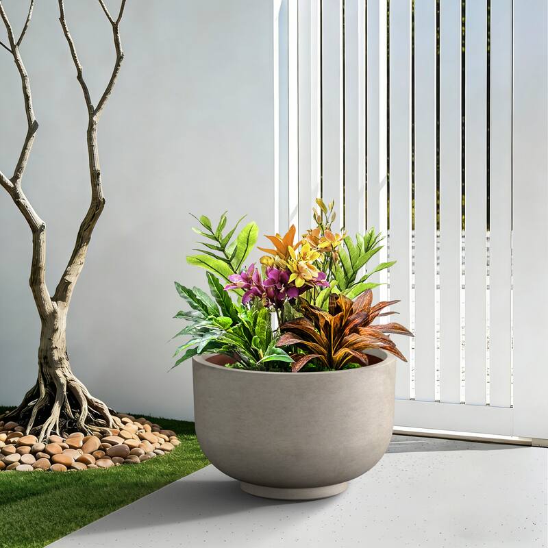 Concrete Planter / Pot Lightweight Planter Bowl with Drainage Holes