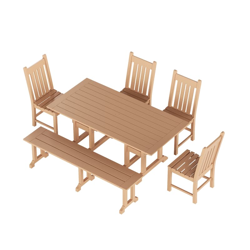 Laguna Hdpe All Weather Outdoor Patio Dining Set with Rectangle Table, Side Chairs, and Bench (6-Piece Set)