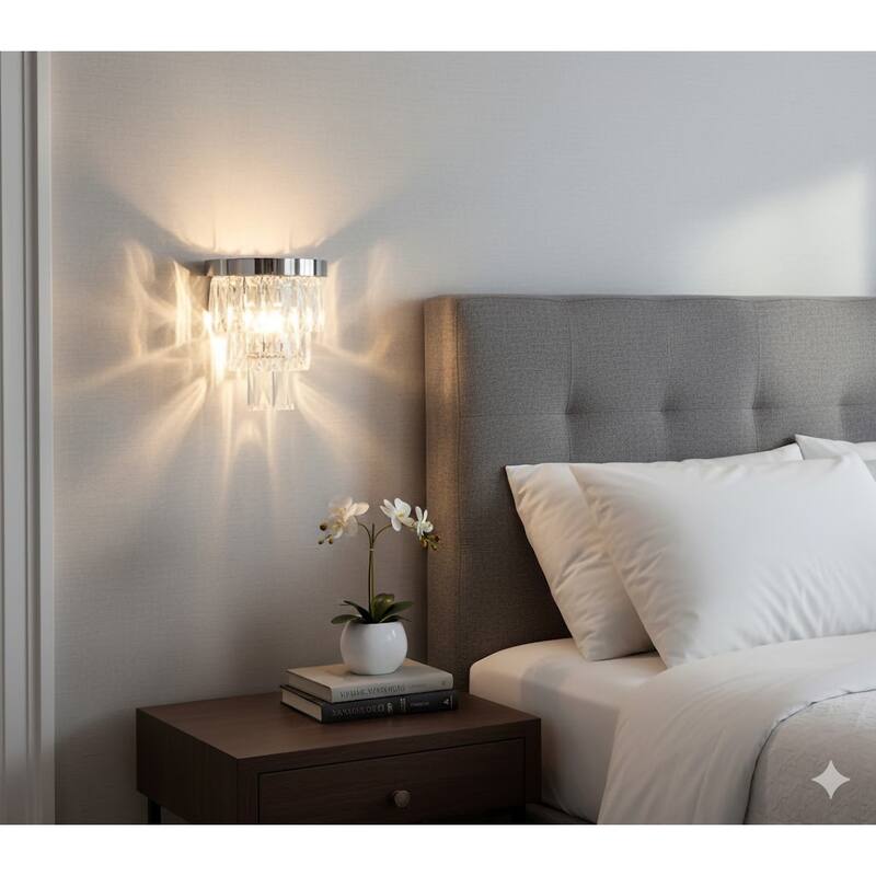 1-Light Chrome Wall Sconce With Clear Hanging Crystals