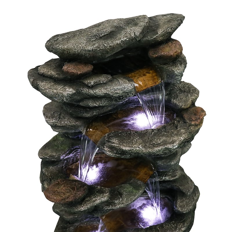 40-Inch H Tired Outdoor Water Fountain Cascading Waterfall w/Light