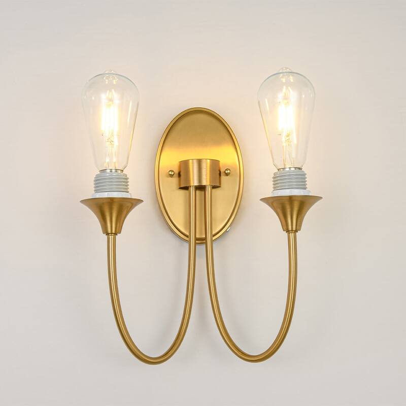 Mid-century 2-Light Frosted Wine Glass Armed Wall Sconce - 13.4 in