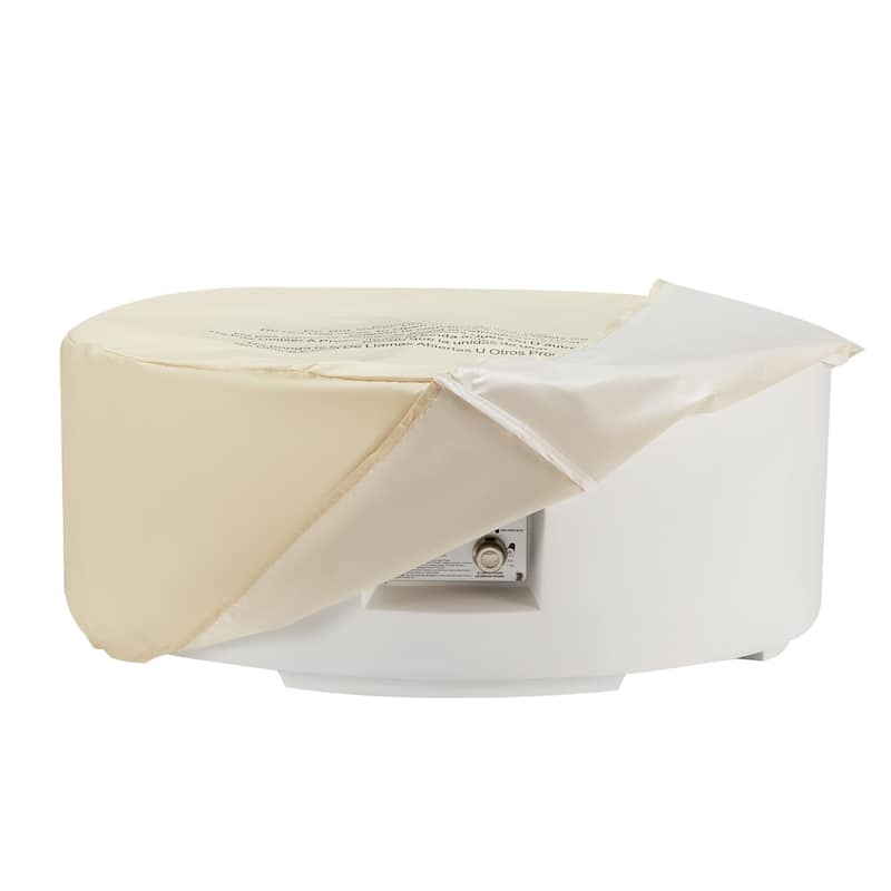 AVAWING 50,000 BTU Outdoor White Round Propane Fire Pit Table with Tank Holder