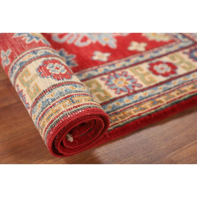 Red Traditional Kazak Foyer Rug Hand-Knotted Wool Carpet - 2'9" x 4'1"